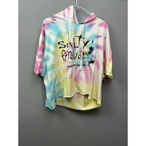 Salty Fever‎ Daytona Beach FL Tie Dye Hoodie Cut Off Large Sweatshirt Retro